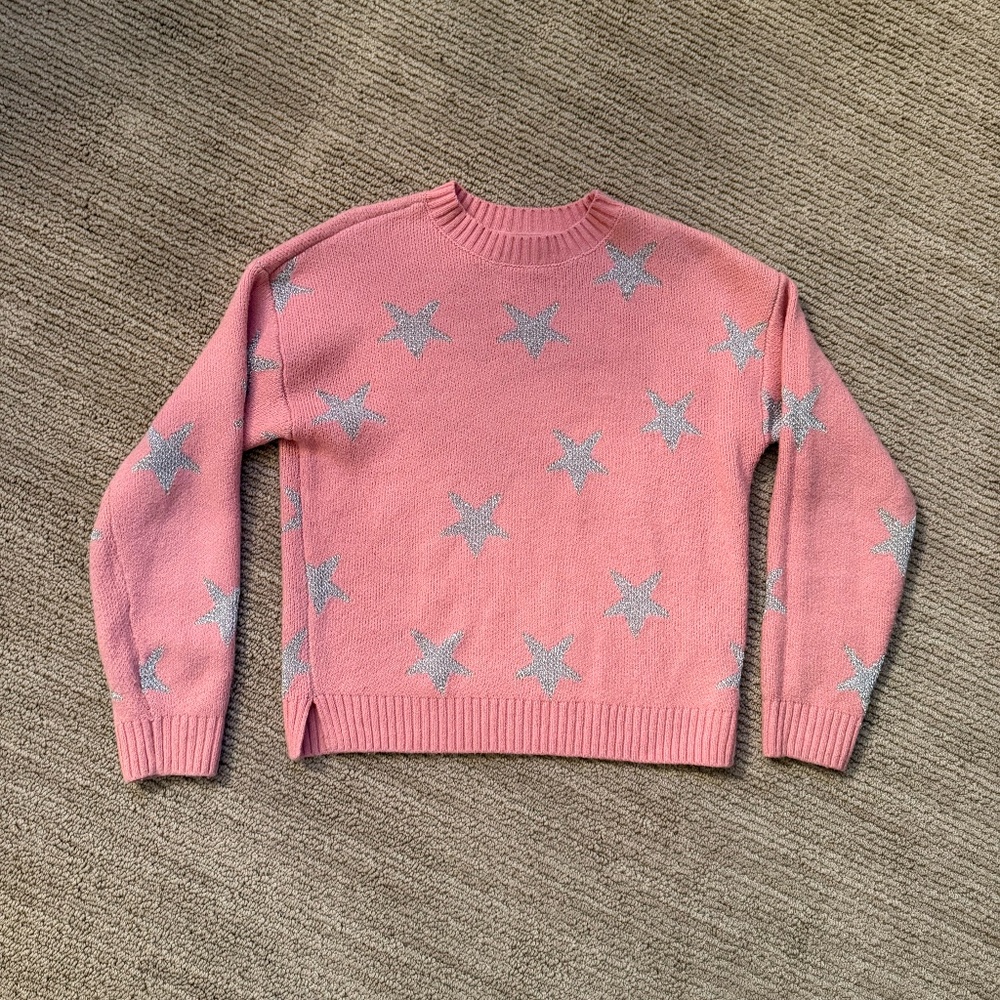 Old Navy Girls Sweater - Pink w/ Silver Stars - Youth XL